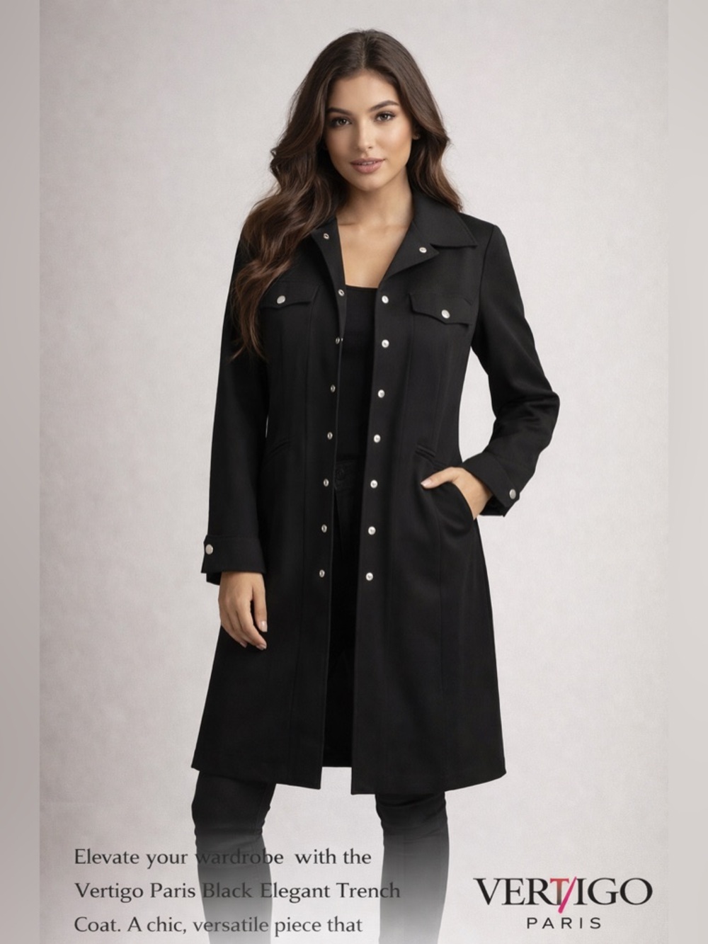 Vertigo Paris Black Elegant Trench Coat